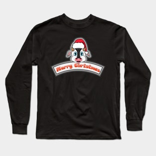 Sticker and Label Of  Cow Character Design and Merry Christmas Text. Long Sleeve T-Shirt